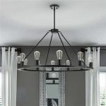 American Rustic Nordic Pendant Light Black Iron Vintage Wheels Dining Chandelier