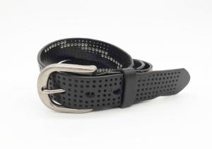 China 2.2cm Width Womens Leather Studded Belts , Black Studded Belt With Cutout Effect wholesale