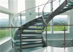 Tempered Glass Tread Curved Staircase Building Curved Stairs With Stainless