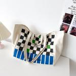 Custom Logo Heavy-duty Checkerboard Canvas Bag for Fashionable Color Contrast