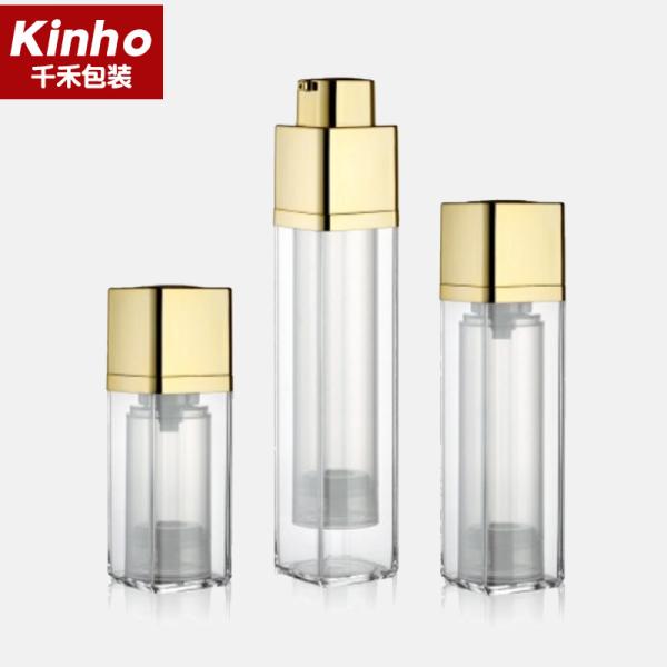 ABS Square Cosmetic Airless Bottle 20ml 30ml 50ml Double Wall Twist Lock Up Open