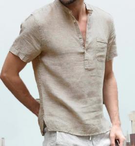 China Oem Apparel Men Short Sleeve Shirts Linen Button Down Beach Casual Summer Shirts on sale