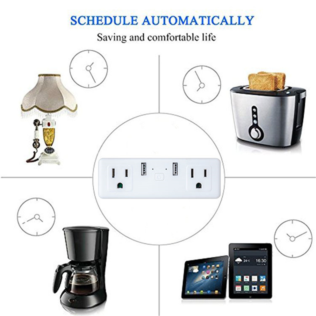 US Smart Double Plug With 2 USB Control Two Socket Invidually