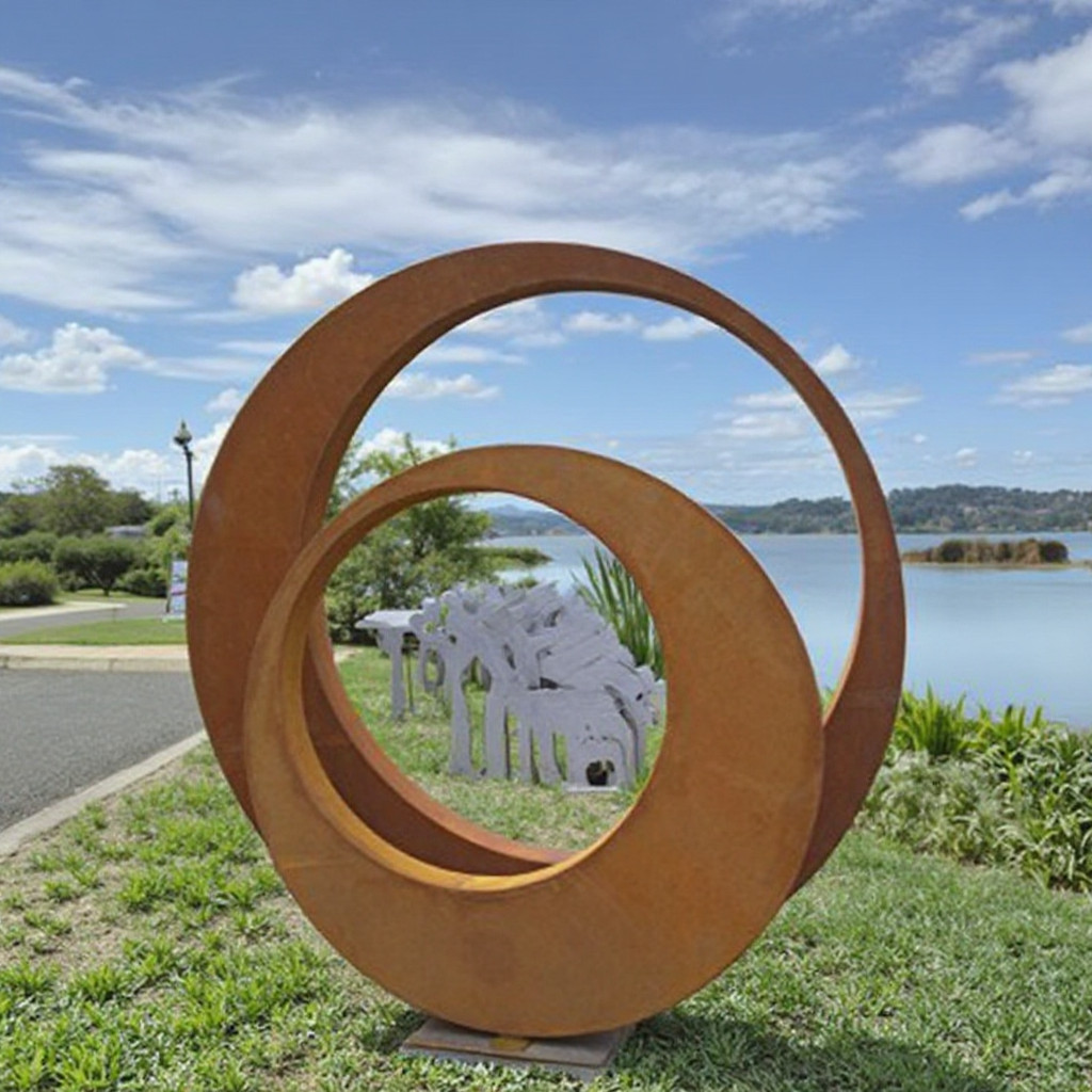 Custom Rusty Outdoor Garden Metal Art Corten Steel Ring Sculpture