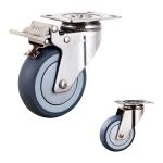 100x30mm 304SS TPR Threaded Stem Double Lock Medium Duty Caster Wheels