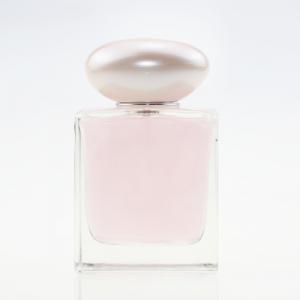 China Square Spray Transparent Glass Perfume Bottle With Pearl Cap 100ml wholesale