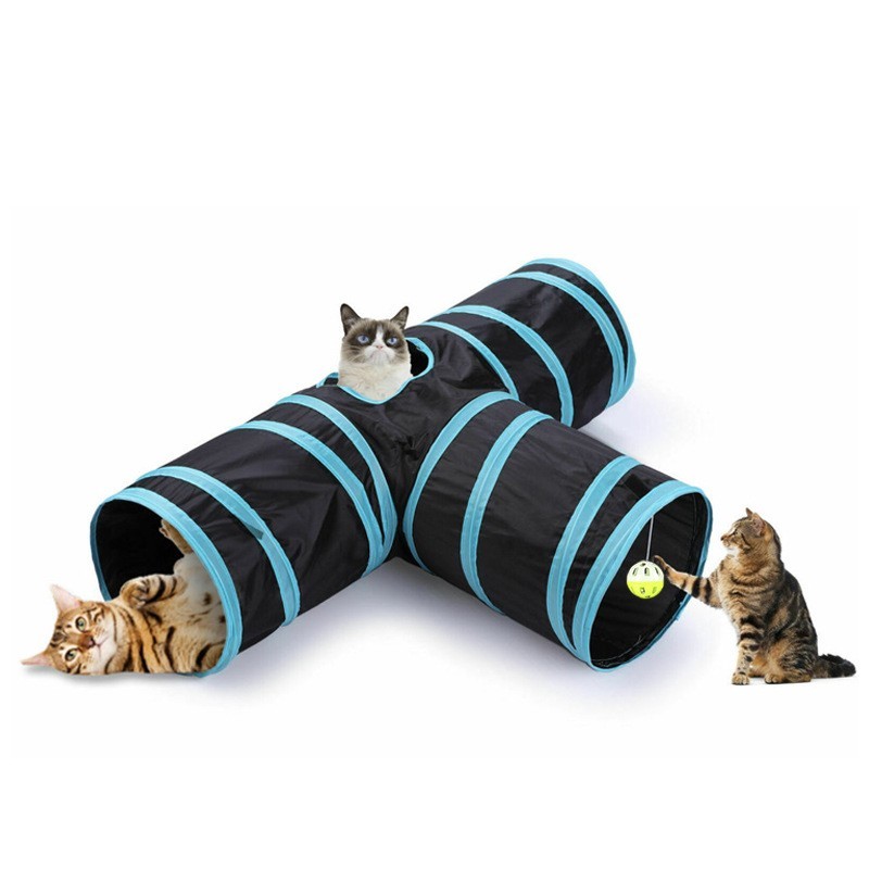 Pet Cat Tunnel Supplies Cat Ring Paper Three-Way Tunnel Cat Toy Drill Climbing Bucket Foldable Cat Channel