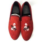 Red Mens Velvet Loafers Skull Style Custom Mens Flat Casual Shoes Sample
