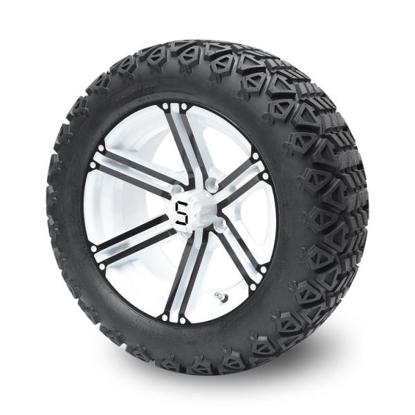Golf Cart 14'' Black/White Rims And 22x10-14'' All Terrain Tires, Wheel Nuts and