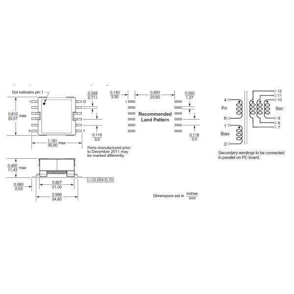 1 MHz with 36 –72 V input SMPS Flyback Transformer B0695-AL_