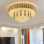 Restaurant Modern Style Gold Iron and Crystal LED Round Ceiling Light for Living
