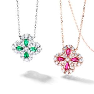 China Clover Cultivation Red Treasure Necklace S925 Silver Color Pendant Collarbone Chain wholesale