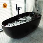 Glossy Black Resin Solid Surface Soaking Tub Rectangle Shaped For Hospital
