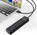 LED 3.0 7 Port USB HUB Splitter ABS 1.2m Extra USB Ports For Laptop FCC
