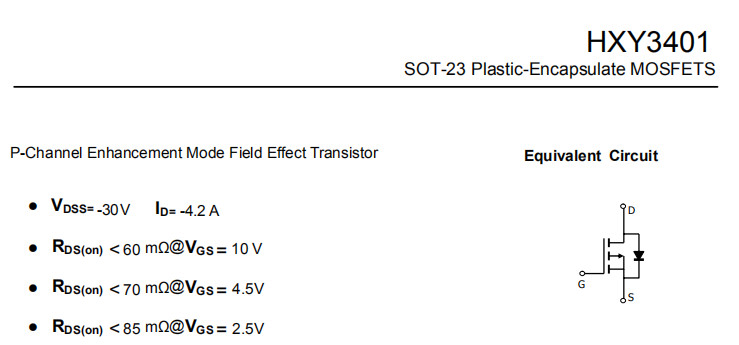 HXY3401 Mosfet Power Transistor