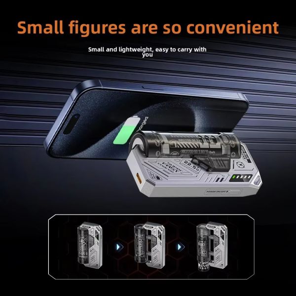 Portable Charger Power Bank 5000mAh Replaceable Battery Built in USB Cable Wired Durable Fast Charging Silver