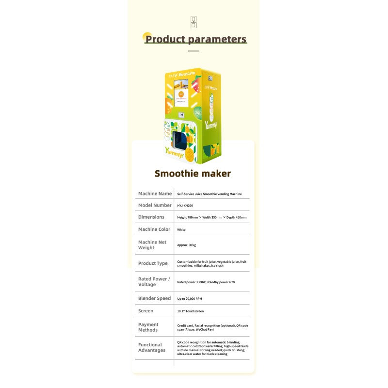 24 Hour Commercial Fresh Fruit Smoothie Vending Machine Kiosk with QR Code Payment Self-Service Operation