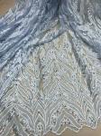 Beaded Embroidered Lace Fabric , 3D Flower Lace Mesh Fabrics For Evening Gowns
