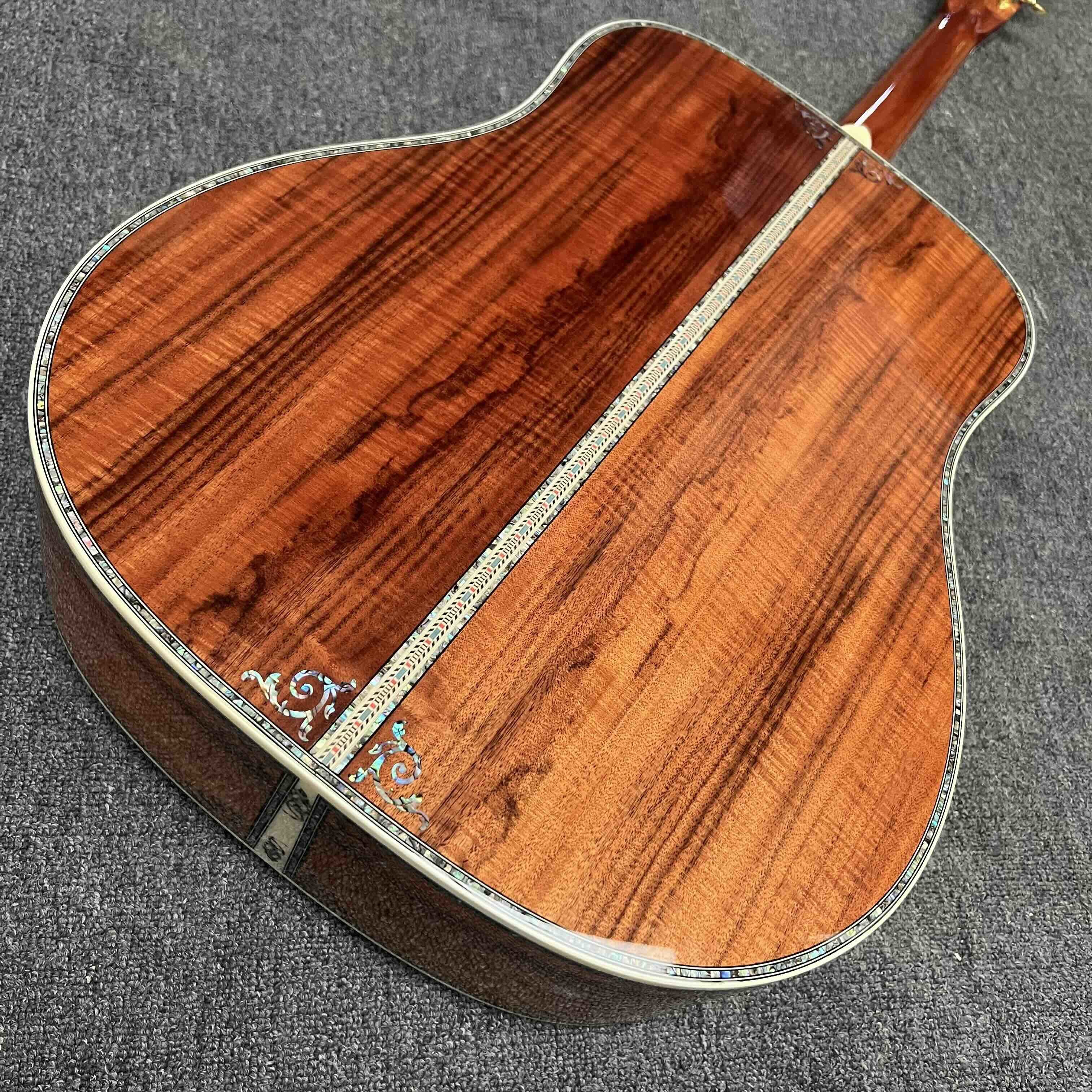 Left Handed D Body Solid Koa Top Acoustic Guitar with KOA Wood Back Side Abalone Binding Life Tree Inlay Deluxe KOA Guitar OEM