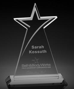 China shooting star crystal award/top star crystal trophy/2d/3d laser engraving star award wholesale