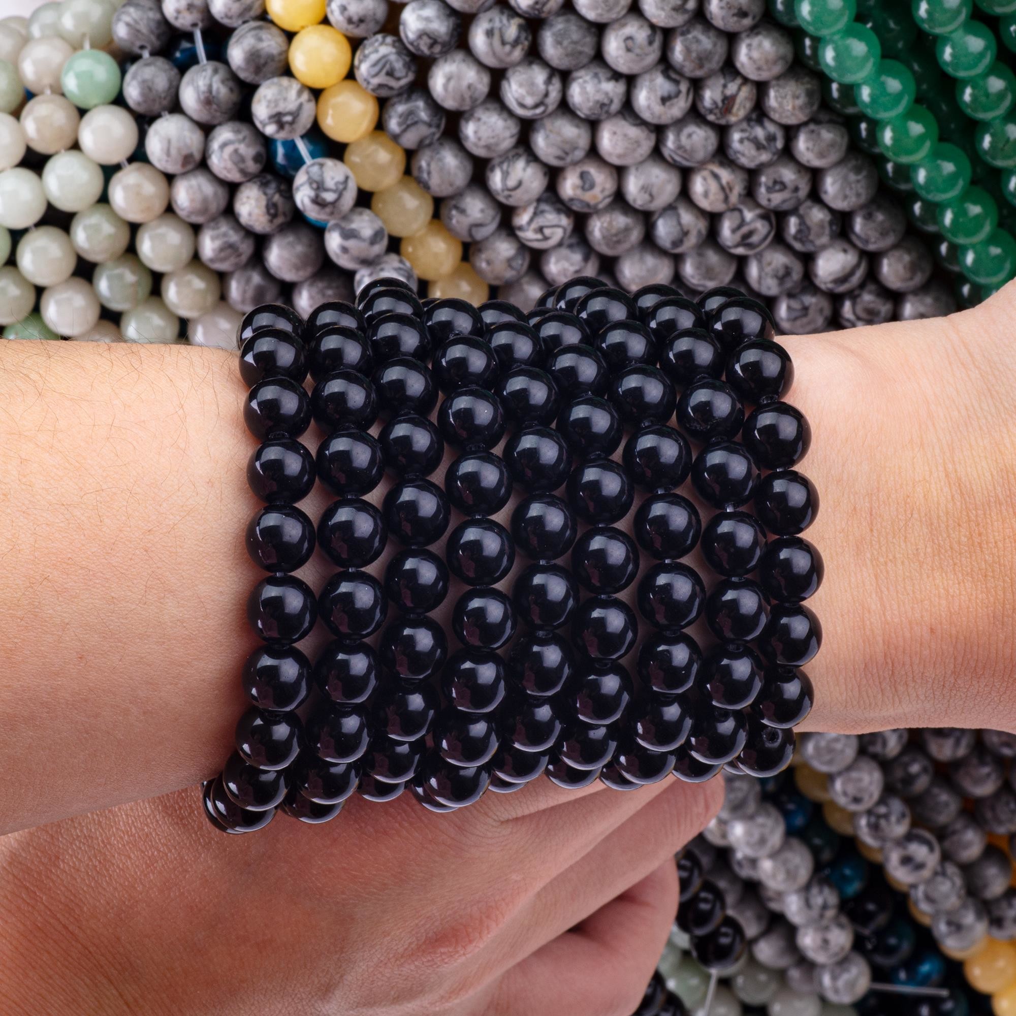 Natural Crystal Black Obsidian 8MM Round Loose Gemstone Bead For DIY Jewelry Making