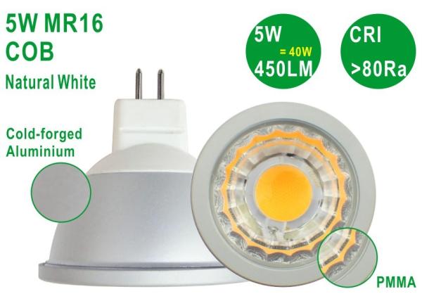 Energy Saving Aluminium 5W 450LM CRI80 Bright G5.3 MR16 Natural White COB