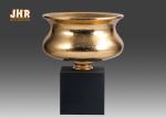 Gold Leaf Fiberglass Flower Pots Table Vases Frosted Black Base Pot Planters