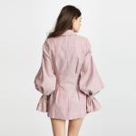 Stripe ballon sleeves V neck blazer mini dress