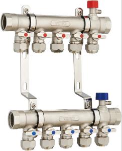 China 6213Y Hot Forged Brass Ball Valve Water Distribution Manifolds 45mm branch spacing W/ Main Supply &amp; Return Air Exhausts wholesale