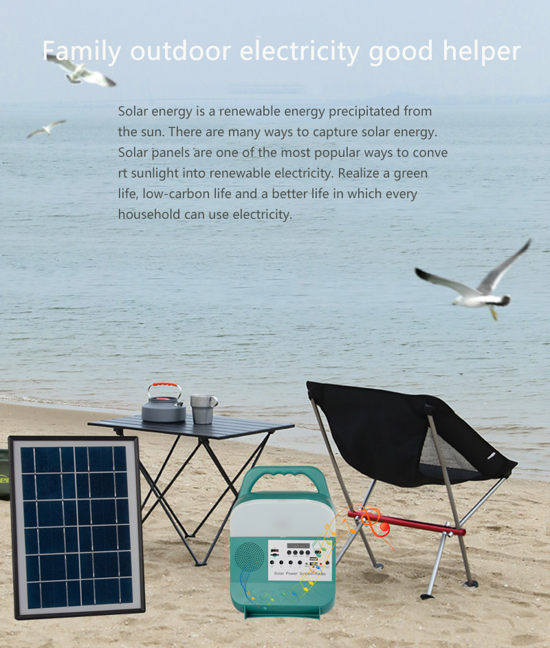 3pcs Portable 5W Solar Generator Home Lighting System 3.7V With Speaker FM Radio