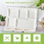 5 Compartment Plates, 125 Pack Disposable Paper Plates, Biodegradable Sugarcane