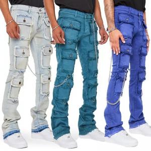 China                  Hot Selling Pants Flared Cotton Men Streetwear Fashion Hip-Hop Loose Straight Cargo Jeans              wholesale