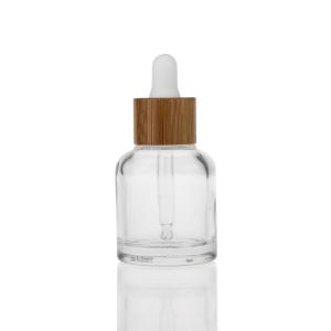 China Cosmetic Skincare Glass Serum Bottle 20ml 30ml 50ml With Bamboo Collar Cap wholesale