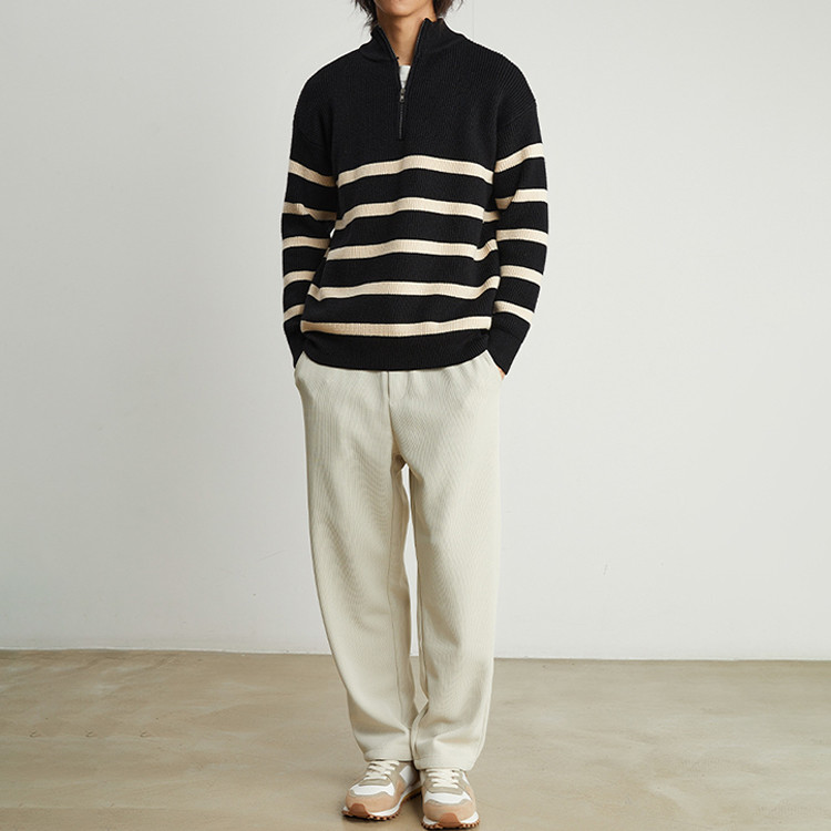High-Performance Men s Sweaters with Ribbed Collar Style and Half zip striped sweater Pattern
