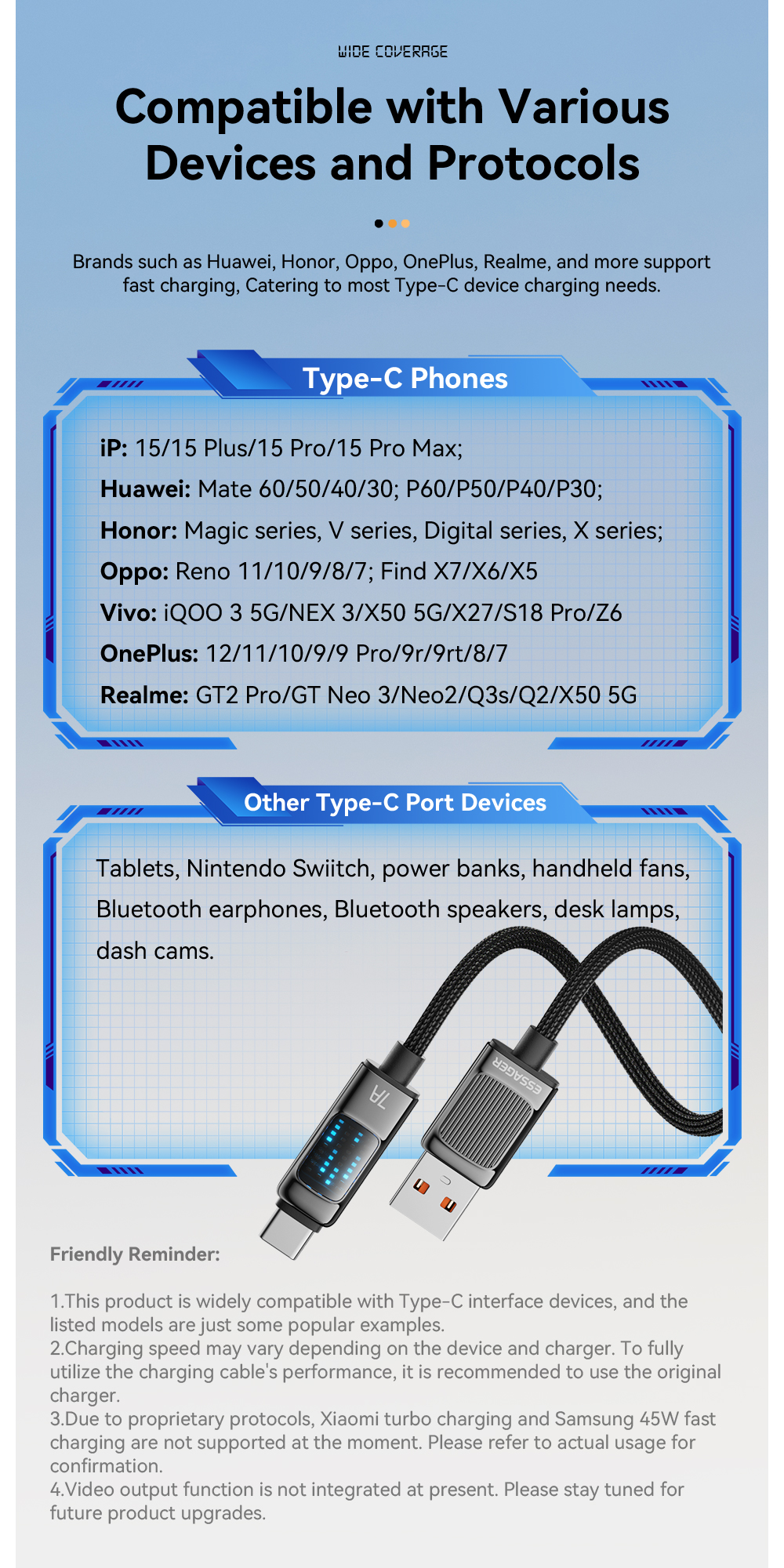 7A Max 100W USB A To C Type C Charging Cable ESSAGER ES-X58 Series