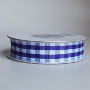 China Wired Blue And White Checkered Ribbon 100% Polyester Material Double Face wholesale