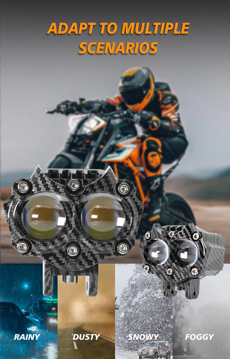 Carbon Fiber Casing White Yellow Flash Aluminum LED Motorcycle Spot Lights