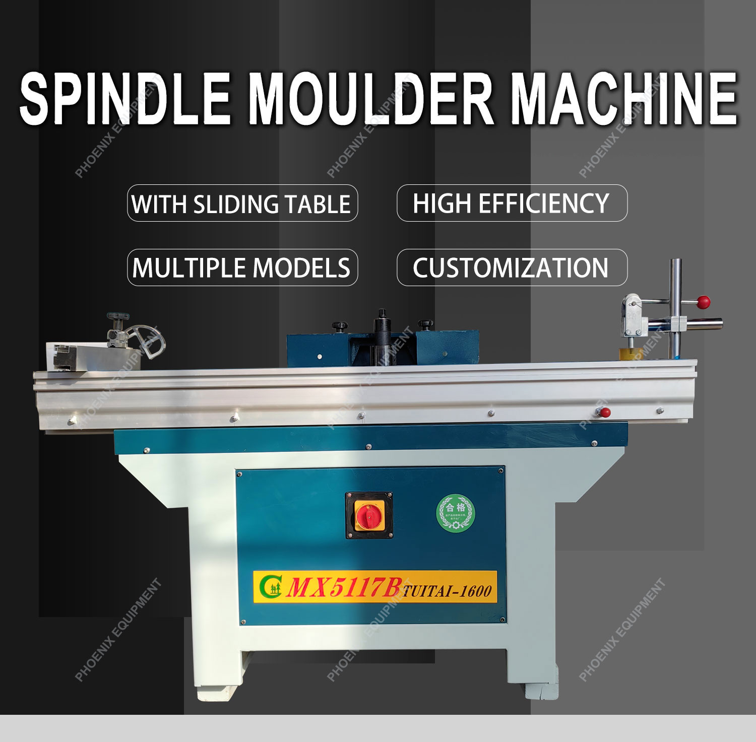 Woodworking Spindle Moulder with Sliding Table and 1600*780mm Platform 370KG Weight