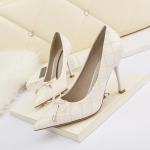 8668-3 Korean style fashion pointed shallow mouth high heels bowknot net red