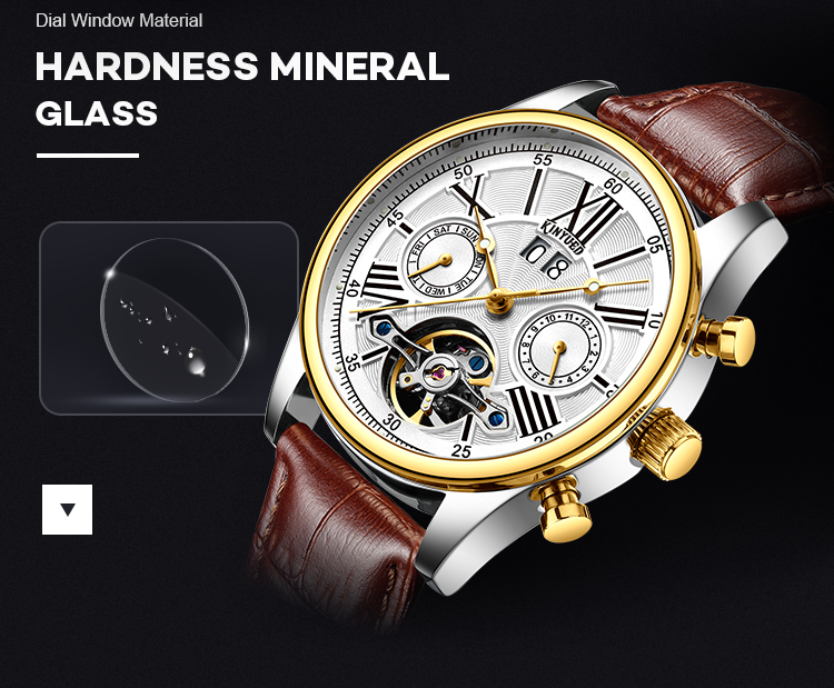 Brand KINYUED fashion mens wind up use hand water resistant tourbillon automatic watch