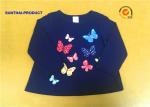 Round Neck Childrens Long Sleeve T Shirts , Butterfly Screen Print Cool Kids T