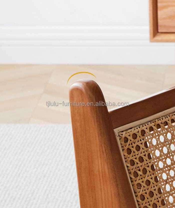 Modern Design Leisure Lounge Chairs Wooden Furniture Living Room Chairs with Natural Oak Frame Rattan Wood Chair