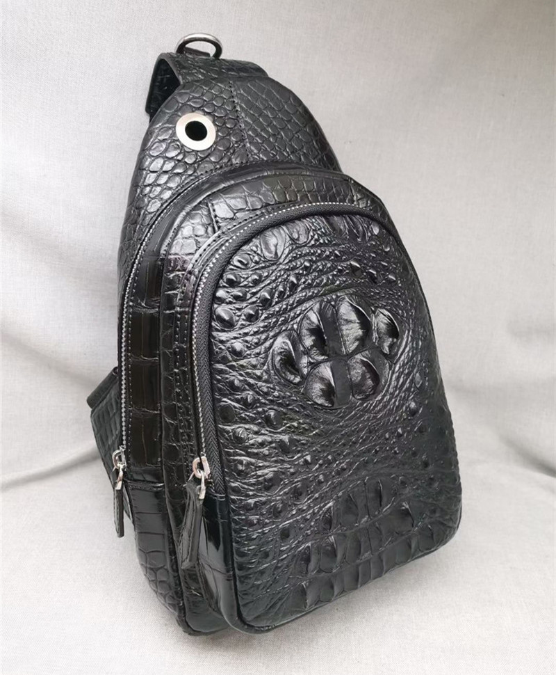 Genuine Real Crocodile Skin Men's Casual Chest Bag Authentic Alligator Leather Male Crossbody Bag Messenger Bag