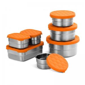 China 350ml Metal Food Storage Containers Stackable With Leak Proof Silicone Lids wholesale