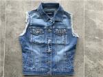 Medium Wash Denim Jacket , Embellished Denim Jacket Sleeveless TW71813