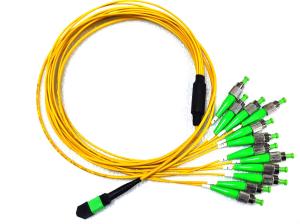 China 12 Fiber MPO APC Male to FC APC Fanout Patch Cord Single Mode 9/125um Breakout Yellow wholesale