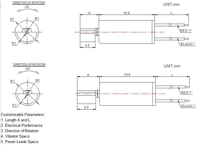Mini 3v Coreless DC Motor / 7mm Coreless Motor 0716-Z With Eccentric Wheel