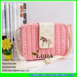 LDTT-014 light pink straw bags for girls, fashion rattan handbags with metalic