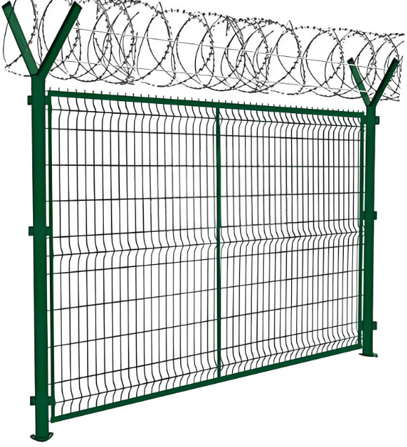 High Density Mesh Metal Frame For Airport Railway Prison House Y Post With Barbed Wire
