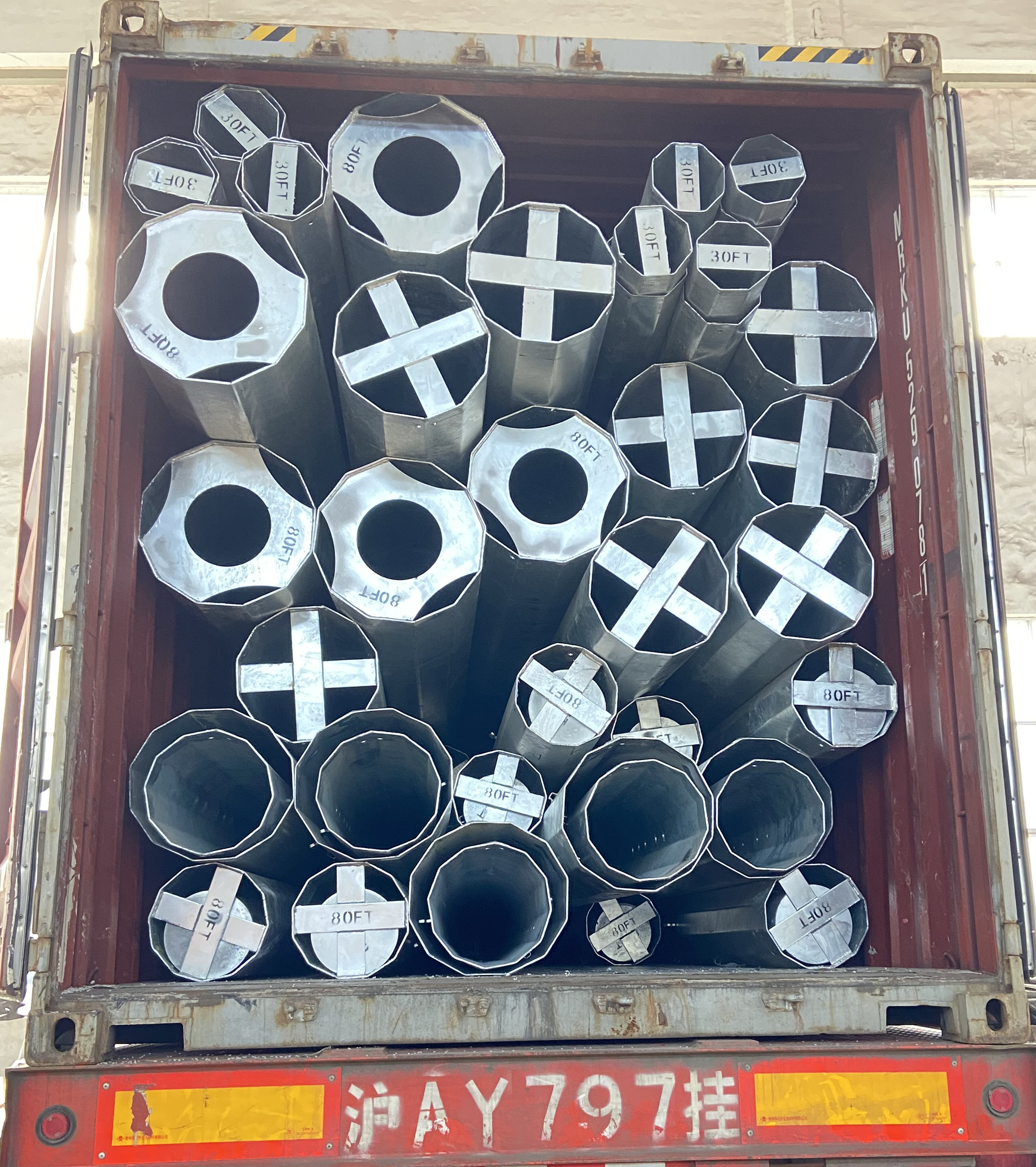12-Side 3-Section 450mpa 80ft Sub-Transmission Steel Pole Hot-Dip Galvanized